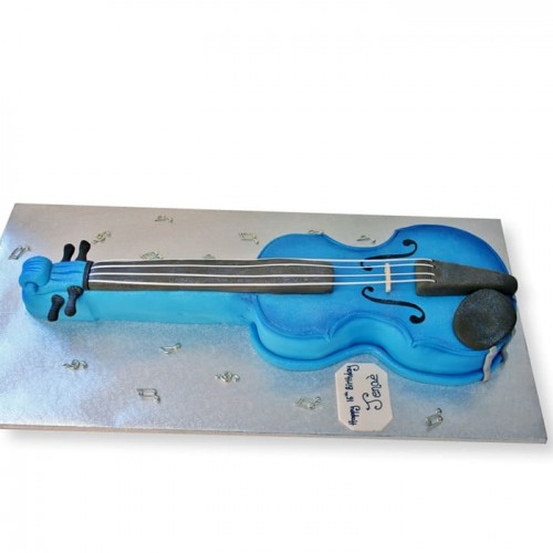 Blue Violin Shape Fondant Cake Delivery in Delhi