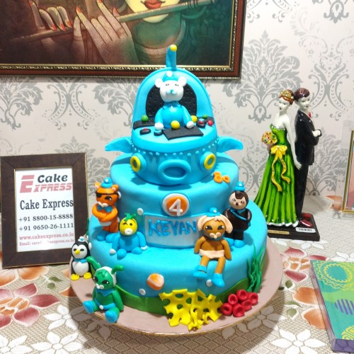 2 Tier Cartoon Animals Baby Fondant Cake Delivery in Delhi NCR