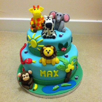 Two-Tier Jungle Animals Birthday Cake Two-Tier Jungle Animals Birthday Cake