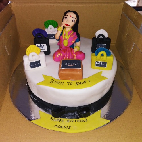 Born to Shop Lady Theme Fondant Cake Delivery in Delhi NCR