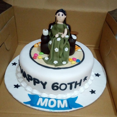 Mom 60th Birthday Fondant Cake Delivery in Delhi NCR