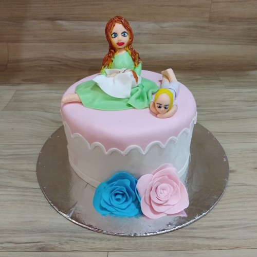 MOM and Kids Theme Fondant Cake Delivery in Delhi NCR