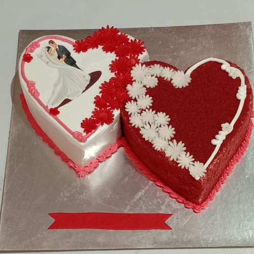 Red Velvet Double Heart Anniversary Cake Delivery in Delhi NCR